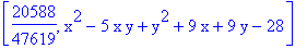 [20588/47619, x^2-5*x*y+y^2+9*x+9*y-28]